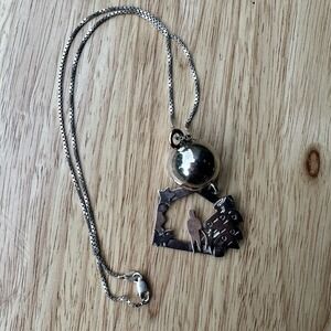 VTG Far Fetched Pendant Necklace 20 Inch Sterling Rattle Bell Christmas 20.7g